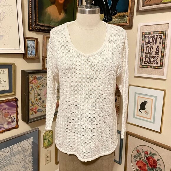 Esprit Womens White 100% Cotton Loose Knit Long Sleeve Pullover Sweater Size S - Picture 1 of 4